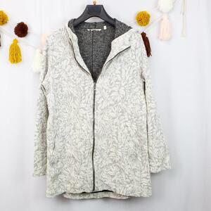 Soft Surroundings Jacquard Cream Gray Zip Up Hooded Sweater Jacket Medium